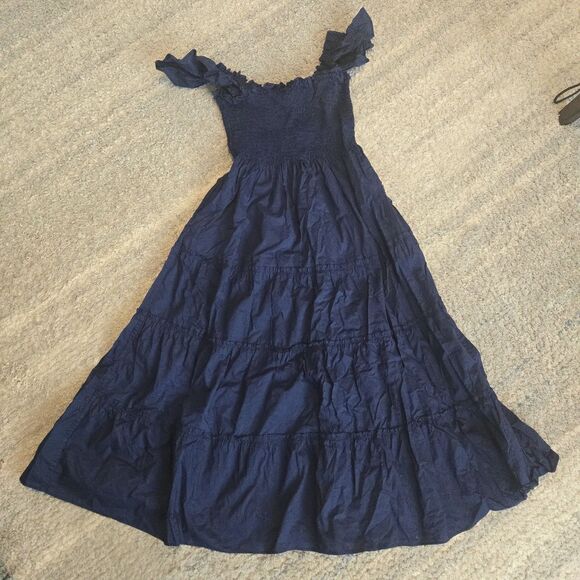 Hill House The Ellie Nap Dress Navy tiered ruffle 100% Cotton XSmall - Picture 1 of 5